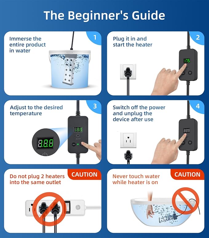 Immersion Water Heater 1800W, Portable Submersible, Real Time Temp Display, Thermostat Temp Control, Dry Burn Protection, Heating for Buckets Bathtubs Hot Tubs Above Ground and Inflatable Pools