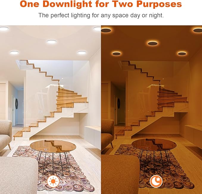 ZYC Canless LED Recessed Lighting 4 Inch 6 Pack 5CCT Ultra-Thin Downlight Lights with Night Light Mode,9W 800LM Dimmable Retrofit Wafer Recessed Ceiling Light,1800K to 5000K