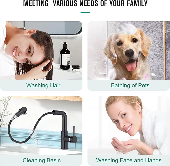 CREA Black Kitchen Faucet with Pull Down Sprayer - Bar Sink Faucets Single Hole/Handle - Modern Stainless Steel Small Kitchen Faucet for Mini Sink RV Outdoor Utility Laundry Faucet