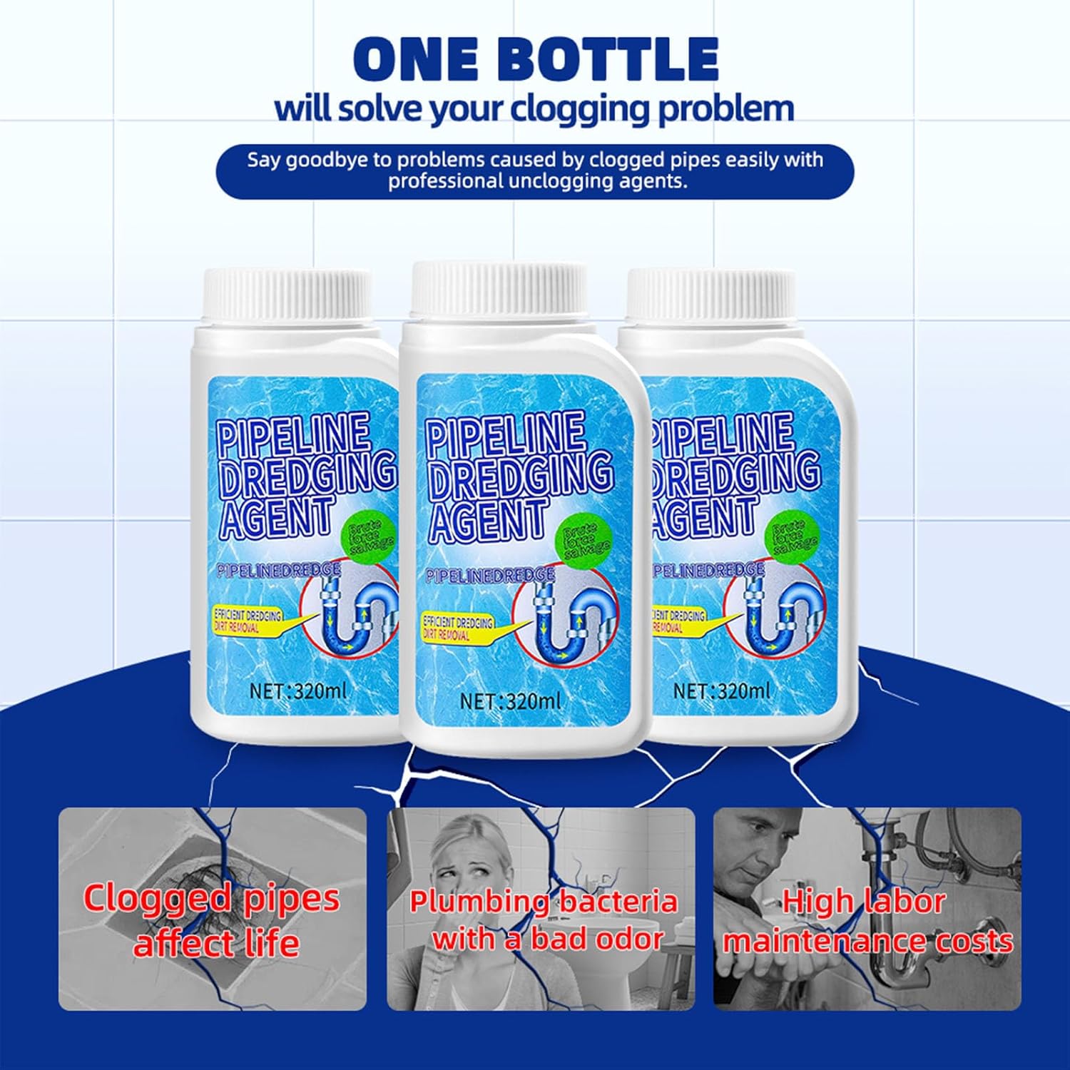 Liapu 3pcs Drain Clog Remover, Pipeline Dredging Agent, Powerful Quick Cleaning Drain Toilet Cleaner Tool, Unclog Toilet Clog And Kitchen Sink Pipe Unblocker Powder