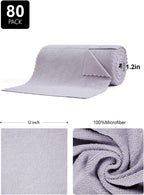80 Pack Microfiber Cleaning Cloth Roll,Lint Free Rags & Tear Away Reusable Towels Washable Scratch,Ultra Absorbent Dish Rags(12" x 12") for Car Kitchen Home Garage-Light Purple