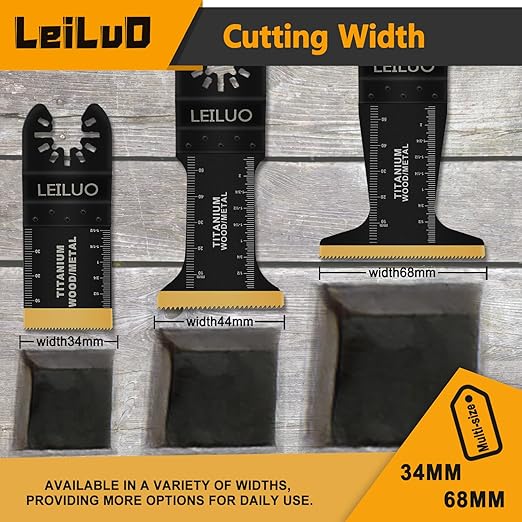LEILUO 20 Pcs Titanium Multitool Blades Kit Extra-Long & Wide Oscillating Saw Blades with Storage Bag Universal Oscillating Tool Accessories for Wood Nails Drywall Fits DeWalt Makita and More