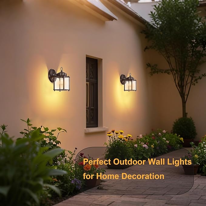 GRUENLICH Dusk to Dawn Outdoor Wall Lantern, Exterior Wall Sconce Light Fixture, Outside Porch Lighting with Clear Glass for House, Patio, Bronze, 4 Pack
