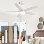52 Inch Ceiling Fans with Lights, Remote Control 5 Blade Ceiling Fan for Bedroom Living Room Kitchen,24W 3CCT Dimmable, Dual Color 6 Speed Reversible Quiet DC Motor White/Wood Grain