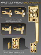 1 Set Entry Door Handle and Single Cylinder Deadbolt Lock and Key, Brass Front Door Lock - Heavy Duty Square Locking Lever Set - Exterior Door Handle in Satin Brass Finish