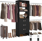 Homieasy 96 Inches Closet Organizer System, 8FT Customizable Walk In Closet Organizer with Hanging Rods, 3 Drawers Garment Rack with Leather Handle , 96" L x 16" W x 75" H, Max Load 1000 LBS, Black