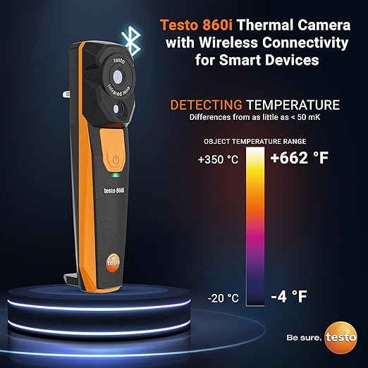testo 860i Wireless Thermal Imaging Camera Set for iPhone & Android - Thermal Imager with Carrying Pouch & USB-C Cable - Handheld Infrared Camera 256 x 192 Resolution & -4 to +662 °F Measurement Range