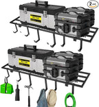 Garage Wall Shelving, 1X4 ft Garage Storage Rack,Heavy Duty Wall Mounted Storage Shelf With 12 Hooks-Each Loads 200lbs Metal Wall Shelf,Black,2Pack