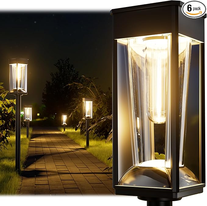 Bright Solar Lights Outdoor Waterproof IP65, 2-in-1 Warm&Cool Solar Pathway Lights, 6 Pack Auto On/Off Path Lights Solar Powered, Long Lasting Outside Yard, Patio, Garden, Landscape Lighting