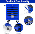 6 Drawers Rolling Tool Box on Wheels, Multifunctional Tool Chest Cabinet with Lock, Drawers Rolling Tool Cart Trolley Organizer Tool Storage Case for Warehouse,Garage,Workshop (Blue)