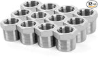 ChillWaves 304 Stainless Steel Pipe Fitting, Reducer Hex Bushing 1/4" NPT Male x 1/8" NPT Female Thread Adapter(12-PACK)