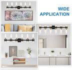 MELUCEE 6 Lights Bathroom Lighting Fixtures Over Mirror, Farmhouse Vanity Lights Matte Black Finish with Ribbed Clear Glass Shade, Metal Wall Mount Light for Bath Kitchen Living Room, E12 Base