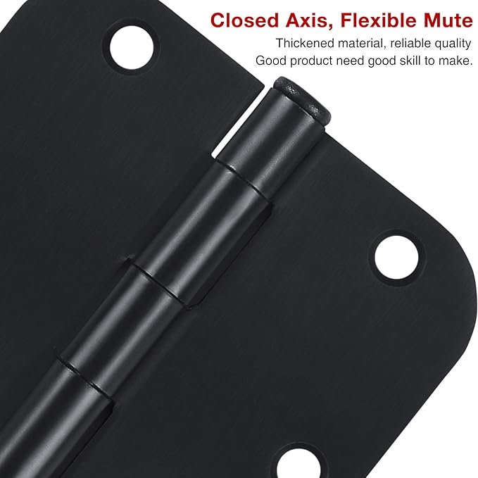 3 Pack Interior Matte Black Door Hinges Rounded 3.5 Inch x 3 1/2" Indoor Heavy Duty Metal Hardware Kits 3 ½" 5/8" Radius Office Flat Hinge for Bifold Doors Decorate Master Guest Bedroom Storage Room