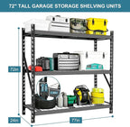 Garage Storage Shelves - Heavy Duty 72”H x 77”W x 24”D Adjustable 3-Tier Metal Shelving Rack, 6000LBS Capacity - Ideal Garage Shelving for Storage Solutions