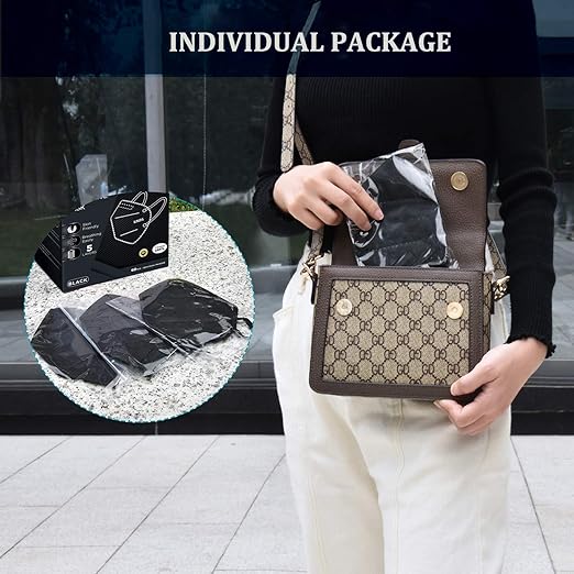 HUHETA KN95 Face Masks, Packs of 30 Individually Wrapped, 5-Ply Breathable and Comfortable Safety Mask, Filter Efficiency Over 95%, Protective Cup Dust Masks Against PM2.5 (Black Mask)