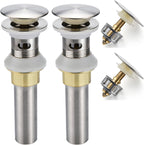 Bathroom Sink Drain,2 Pack Drain Stopper Bathroom Sink with Overflow,Pop Up Drain Assembly with Detachable Strainer Basket,Built-in Anti-Clogging Strainer,Stainless Steel Brushed Nickel