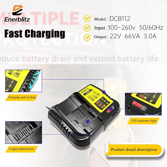 2 Pack 2.0Ah DCB120 Lithium-ion Battery Replacement for Dewalt 12V MAX Battery and DCB112 Fast Charger Combo.Compatible with Dewalt 12V Cordless Power Tools DCD701/DCF601/DCL050