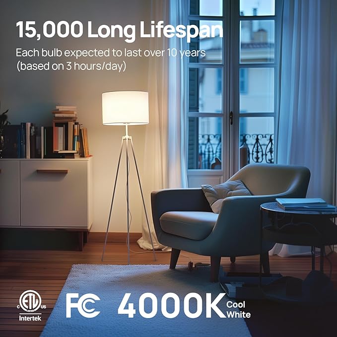 Linkind A19 LED Light Bulbs, 60W Equivalent Dimmable Light Bulbs, 4000K Cool White, 9W 840 Lumens LED Bulbs, E26 Standard Base 120V, Lighting for Bedroom Living Room Home Office, 6 Packs