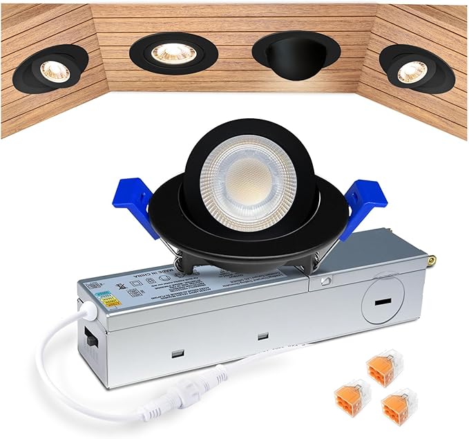 zouzai 2 Inch 5CCT Gimbal Black Led Recessed Lighting with Junction Box, 360°+90° Adjustable Led Recessed Lights, 2700K/3000K/3500K/4000K/5000K, 5W Eqv 50W, 550LM Brightness - ETL (Black, 1 Pack)