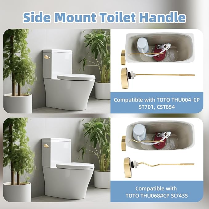 Hibbent Toilet Handle Tank Flush Lever Replacement Compatible with TOTOTHU004-CP Trip Lvr for ST701, CST854, CST884, Side Mount Toilet Tank Flush Lever, Gold
