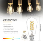 8 PCS Dimmable Vintage LED Edison Bulbs, 6W Equivalent 60 Watt, Natural White 4000K, Antique Flexible Spiral LED Filament Light Bulb, ST58 (ST19), 600 Lumens, E26 Base, Clear Plastic