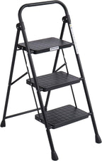 3-Step Ladders Folding Step Stool with Anti Slip Pedal and Handgrip Portable Sturdy Ladder for Home & Office 330 Lbs Black1