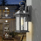 Darkaway Outdoor Lights Fixture Wall Mount, Exterior Wall Light with Water Ripple Glass Waterproof Black Outside Wall Sconce for House Porch Hallway Garage