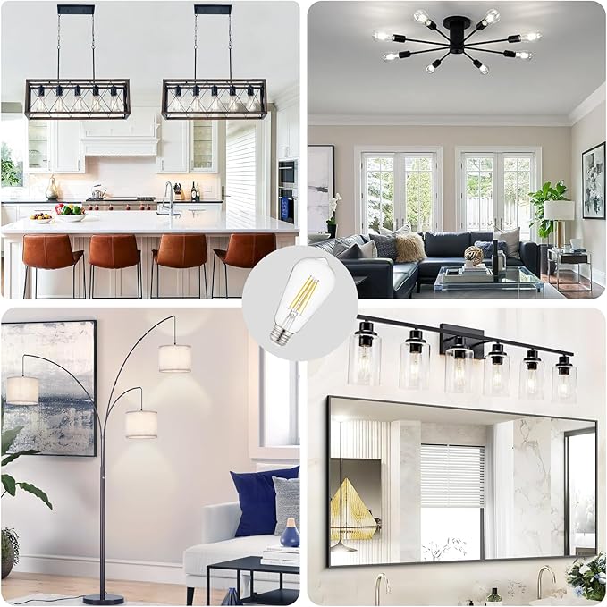 Depuley LED Light Bulbs E26: Chandelier Lights Bulbs 6W Equivalent 60W - Edison Vintage Bulbs Daylight 5000K ST58 Clear Glass Bulb 800 LM 80+CRI Non-Dimmable 24-Pack