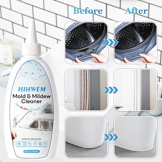 Mold Mildew Remover Gel Washing Machine Cleaner Grout Cleaner Household Stain Remover Gel for Home Sink Kitchen Showers 8 fl.oz