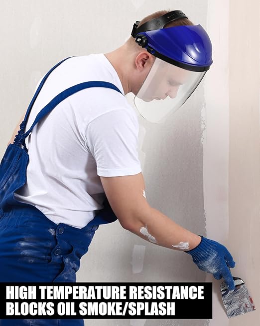 4 Pack Safety Face Shield for Grinding and Cutting, Full Impact Resistant Face Shield Mask for Work Chemical Woodworking (Blue)