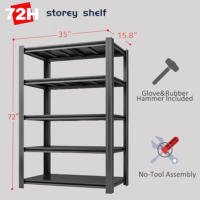 6-Tier 55" W x 24" D x 84" H Garage Shelving 3500LBS Storage Shelves Heavy Duty Metal Shelf Unit Adjustable Basement Industrial Storage Racks (72 * 35 * 15.8)