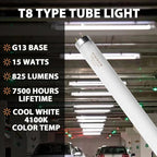 18 Inch F15T8/CW T8 15W Fluorescent Light Bulb Cool White Compatible for Philips GE F15T8/SP41 Replacement Bulb G13 Base 6 Count