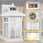 2 Packs Motion Sensor Outdoor Lights, Outside Light Fixtures for House White, Porch Lights Outdoor 2- Pack with E26 Sockets & Tempered Glass, Waterproof Exterior Wall Lights Motion Sensor