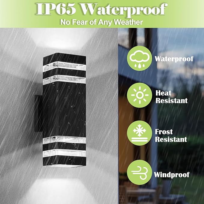 Motion Sensor Outdoor Lights for House, Porch Lights Outdoor Wall Lights Dusk to Dawn, IP65 Waterproof Exterior Lighting Fixtures, Black Aluminum Square Up and Down Lights Modern Wall Sconces 1 Pack