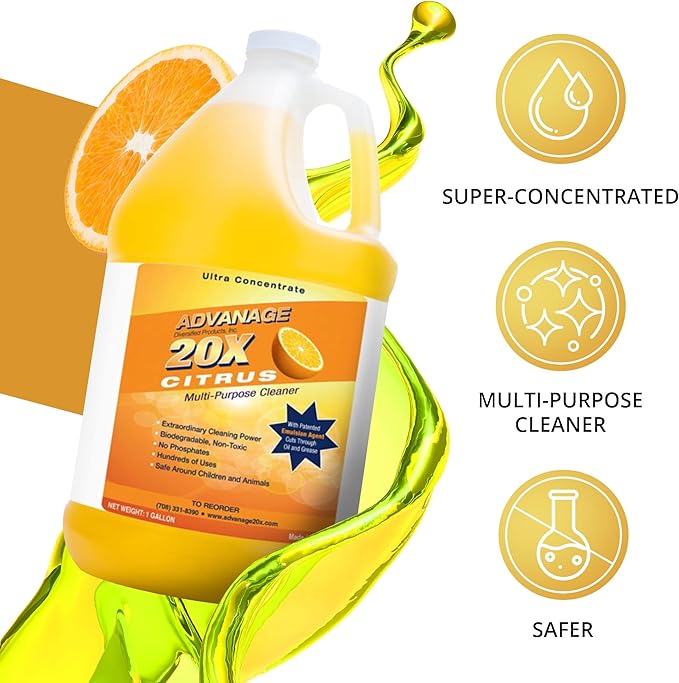 All Purpose Cleaner Concentrate - Advanage 20X The Wonder Cleaner Citrus for All Surfaces Around Bathroom, Kitchen, Oil and Grease | Multi Purpose Cleaner for Household Cleaning Solution | 128 Fl Oz