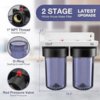 SimPure Whole House Water Filter System, 2 Stages Clear Home Water Pre-Filtration with Carbon and Sediment Filters, Reduce Odor, Chlorine, Taste, Iron, Lead, 1" NPT Brass Port, BPA Free(DB10C-2)