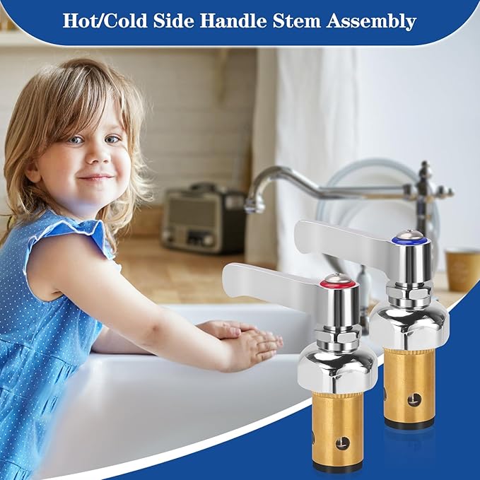 Hot and Cold Side Handle Stem Assembly, Brass Spindle Assembly Replacement Fit for All T&S Faucet Valve (Replace 002713-40 002714-40)