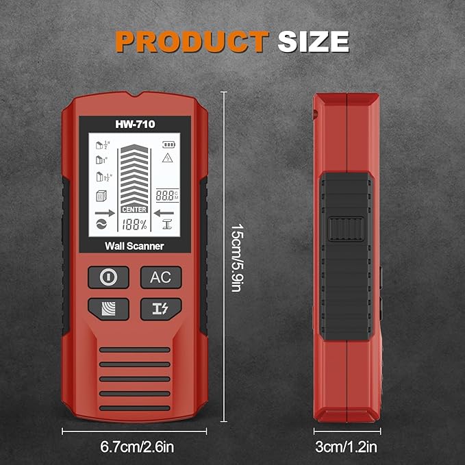 Stud Finder Wall Scanner 5-in-1 Upgraded Chip FOGZUVR -Wall Detector Detect Wood/Metal/AC Wire/Pipe, Wire finder LCD Display & Audio Alarm for Edge/Center Precision, Red Inferno(Without 9V Batteries)