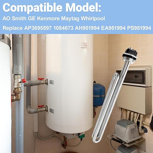 Upgraded 02582 4500W 240V Foldback Heating Elements Screw-in Low Watt Density ，Compatible with AO Smith、GE、Kenmore、Maytag、Whirlpool，Replace AP3695897 1084673 AH951994 EA951994 PS951994