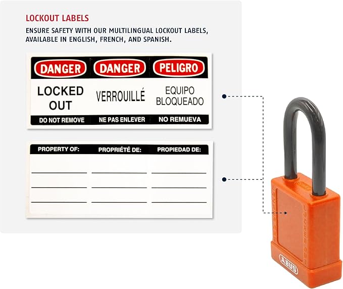 ABUS Orange Pack of 10 Lockout Tagout Premium Solid Body Safety Padlock Set - OSHA Compliant Loto Locks Insulated Against Electric Shock, Keyed Different, 1 Key Per Lock