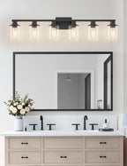 DORESshop 6-Light Black Bathroom Light Fixtures Over Mirror with Clear Glass Shade, Vanity Lights for Bathroom Mirror Hallway