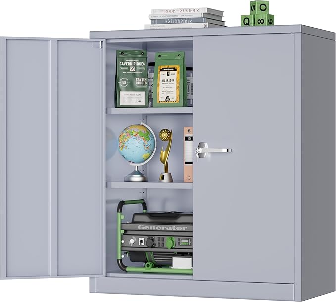 Greenvelly Metal Storage Cabinet, 36" Locking Storage Cabinet with Doors and Shelves, Lockable Storage Cabinets for Home Office, Utility Locker Cabinet, Steel Garage Cabinet with 2 Keys, Dark Grey