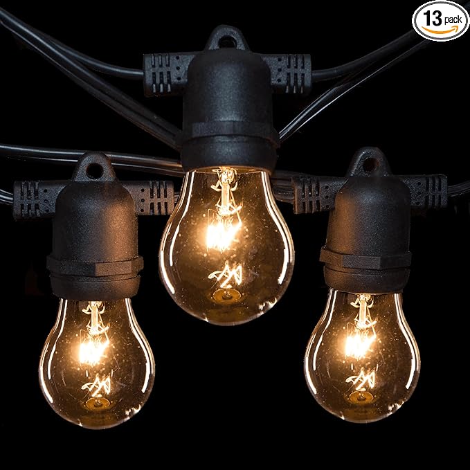 Hometown Evolution, Inc. E26 Commercial String Lights with 16 Gauge Wire (24 Foot 12 Socket, A15 15 Watt Clear Bulb)