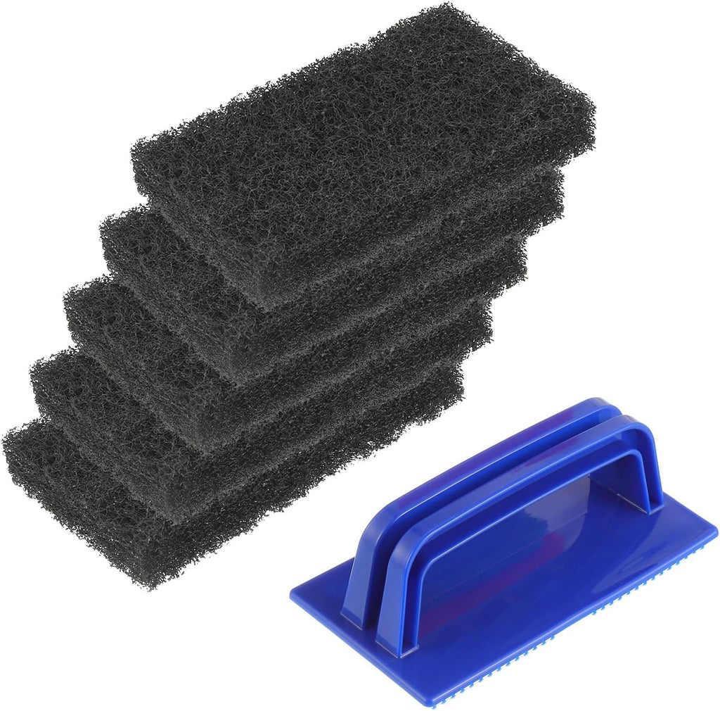5 Pack Electric Cleaning Brush Pad Kitchen Bathroom Household Cleaning Pad Swimming Pool Wall Cleaning Brush Heavy Duty Griddle Scrubber Scouring Pad and 1 Pack Handle kit(Black)