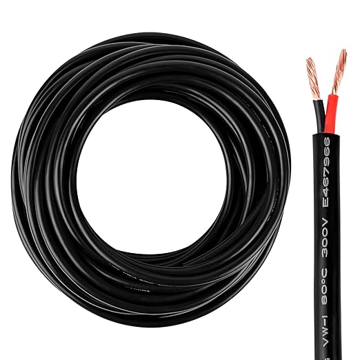 10 Gauge 2 Conductor 10 AWG Electrical Wire Stranded PVC Cord Oxygen-Free Copper Cable 26FT 300V 2 Core Flexible Extension Power Cord for Auto, LED Lamp Lighting Strips, Automotive