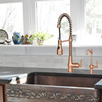 Pre-Rinse Spring Kitchen Faucet, Single Handle Solid Brass High Arc Pull Down Sprayer Head Kitchen Sink Faucet