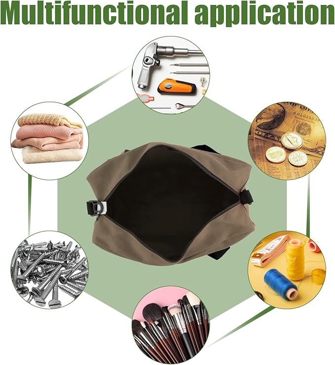 Small Tool Bag,Close Top Wide Mouth Tool Organizer Bag,Large Capacity Tool Bags for Men,Canvas Tool Storage Bag for Storage Handbag for Screwdrivers,Wrench,Pliers Hand Tools (Khaki, 18 Inch)