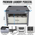 Washer and Dryer Pedestals with Pullout-Shelf - 29" W, 18" H, Gray Steel Universal Fit with Major Brands | Laundry Pedestal with Drain Pan & Hose | Washer Stand for Back Pain Relief, 800 lbs Capacity