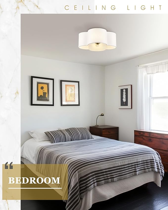 Black Flush Mount Ceiling Light, 4-Light 14Inch Light Fixtures Ceiling Mount with Fabric Shade in Quatrefoil Shape, Ceiling Light for Nursery Hallway Bedroom Kitchen, AD-22007-4C-BK