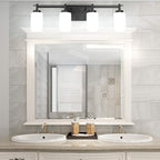 Aipsun Vintage Bathroom Vanity Light Black Bathroom Light Fixtures 4 Lights Milky White Glass Shade Industrial Wall Light (Exclude Bulb)